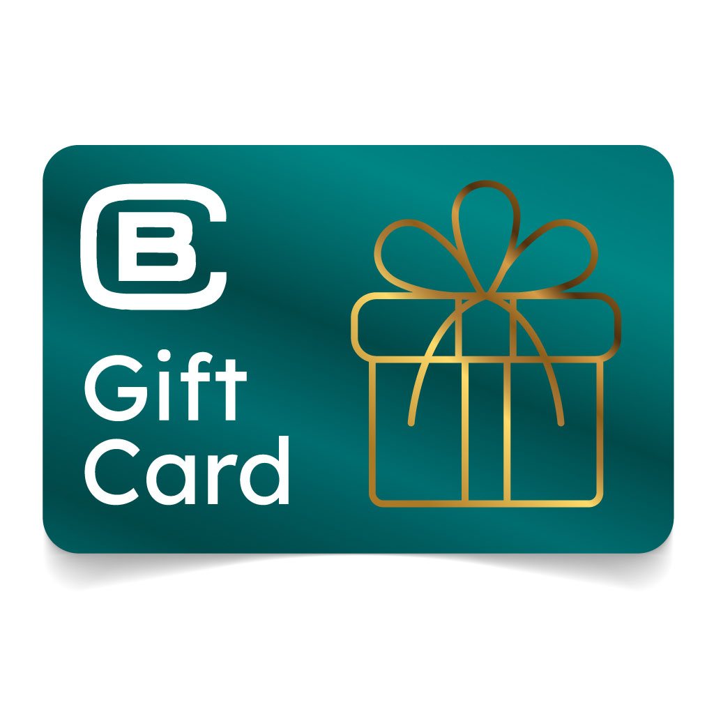 Charlie Brown Gift Card: a teal card with white writing and a gold gift icon
